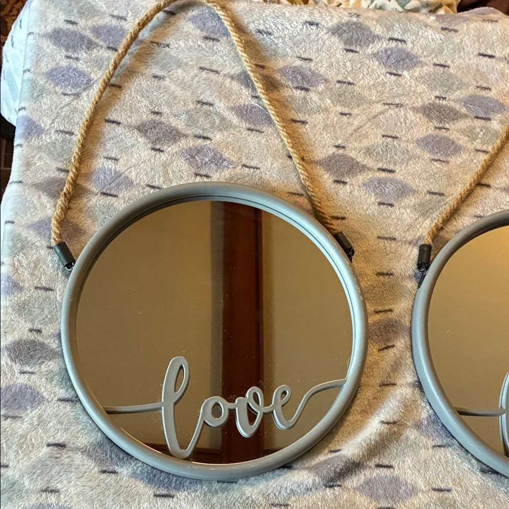 Set of 3 Round Gray Wall Mirror with 'Love Laugh & Live’ Inscription